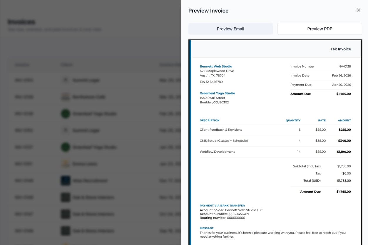 Invoice preview